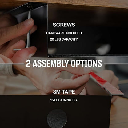 Under Desk Storage Shelf - Carbon Steel Under Desk Tray with Cable Management, Mountable Add-On Shelf for Table & Office Desks (7.5" x 8" x 2.8")