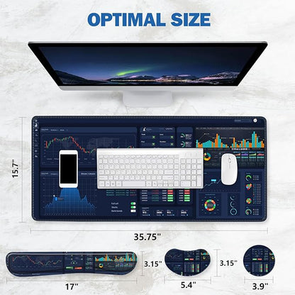 ToLuLu Extended Gaming Mouse Pad, Memory Foam Ergonomic Keyboard Mouse Wrist Rest Support Set, Large Desk Mat with Stitched Edges, Non-Slip Base Mousepad for Home Office and Game, Stock Market