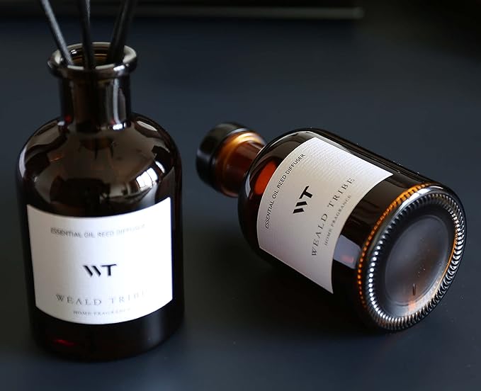 WEALD TRIBE Reed Diffuser Set for Bathroom Air Fresheners, Oil Diffuser Sticks | White Tea Scent 4.0 fl oz Home Fragrance with Sticks Defusers | House Bedroom Office Shelf Decor