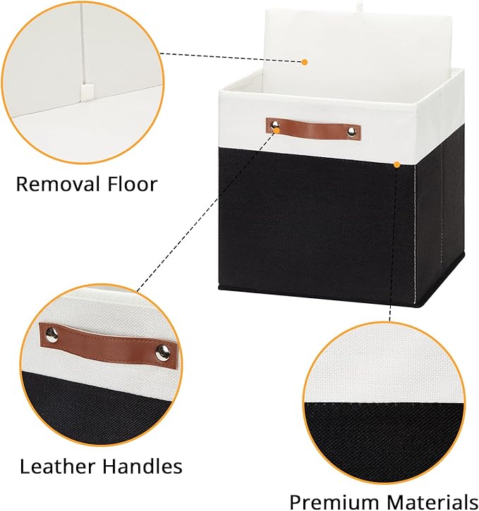 DULLEMELO Storage Cubes 13 inch,Cube Storage Bins with Handles for Organizing,Fabric Storage Baskets for Shelves Nursery Closet Home Organization (White&Black-4 Pack)
