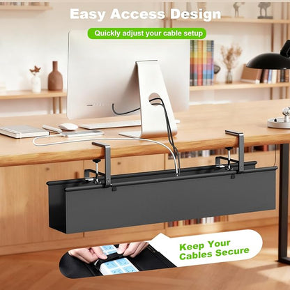 Dayacoo No Drill Under Desk Cable Management Tray, 36" Clamp/Screw Mount Cord Organizer for Desk, Fabric Cable Management Tray for Storage and Hide Cords, Cable Organizer for Office Home, Black