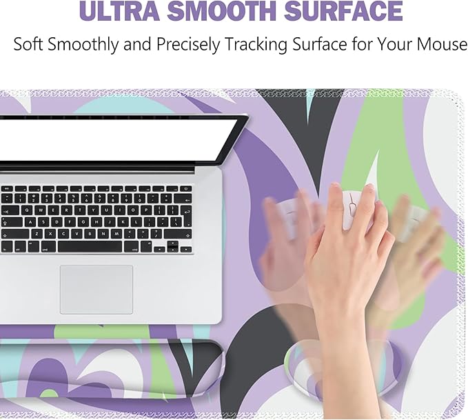 ToLuLu Extended Gaming Mouse Pad, Memory Foam Ergonomic Keyboard Mouse Wrist Rest Support Set, Large Desk Mat with Stitched Edges, Non-Slip Base Mousepad for Home Office Game Study, Purple Hearts