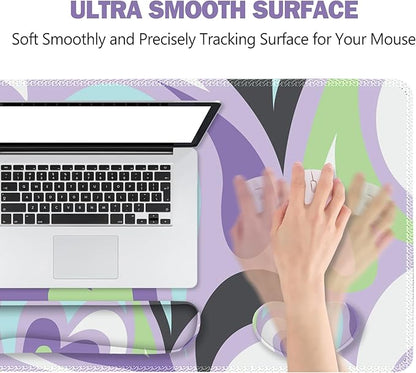 ToLuLu Extended Gaming Mouse Pad, Memory Foam Ergonomic Keyboard Mouse Wrist Rest Support Set, Large Desk Mat with Stitched Edges, Non-Slip Base Mousepad for Home Office Game Study, Purple Hearts