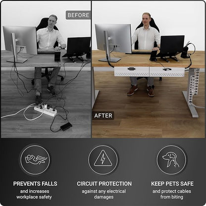 Under Desk Cable Management Vertebrae - Perfect for Sit Stand Desk - White, 133 cm