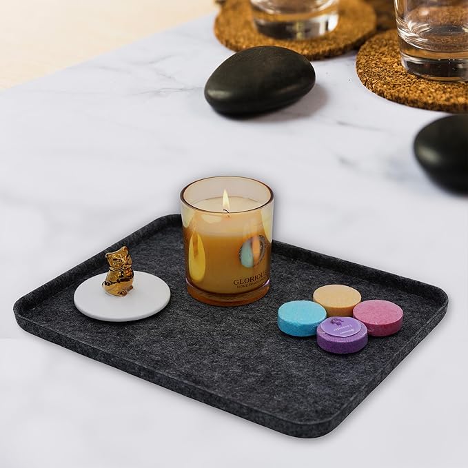 Welaxy felt tray Lid for Storage Bins Drawer Organizer bin cap of box for junk stuff stationery makeup jewelry closet bathroom minimalist lifestyle (Charcoal Lid, M)