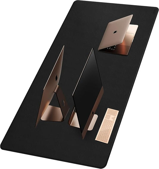 Cacoy 66.9" x 35.4" Leather Desk Mat, Large Computer Mouse Pad, PU Leather Desk Blotters Pad Protector, Extended Desk Mats on Top of Desks, Waterproof Desk Writing Pad for Office and Home (Black)