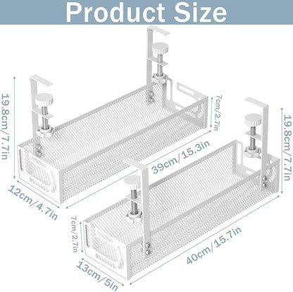 Cable Management, 2 Pack Cable Management Under Desk No Drill, Metal Cord Organizer with Clamp for Standing Desk, Cable Organizer for Home Office, White