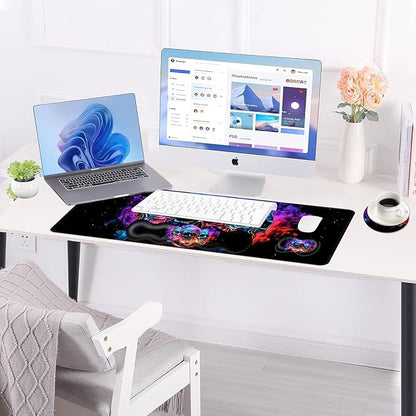 Large Keyboard Mouse Pad Set, Extended Mouse Pad+Keyboard Wrist Rest Support, Memory Foam Ergonomic Easy Typing, 4Pcs (31.5×11.8 in) Desk Pad Set for Office Home,Smoke Skulls