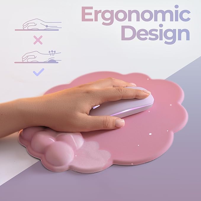 Premium Quality Cloud Wrist Rest Keyboard & Mouse Pad Set – Ergonomic Memory Foam Desk Accessories with Wrist Support for Office & Gaming – Pink