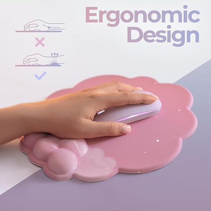 Premium Quality Cloud Wrist Rest Keyboard & Mouse Pad Set – Ergonomic Memory Foam Desk Accessories with Wrist Support for Office & Gaming – Pink