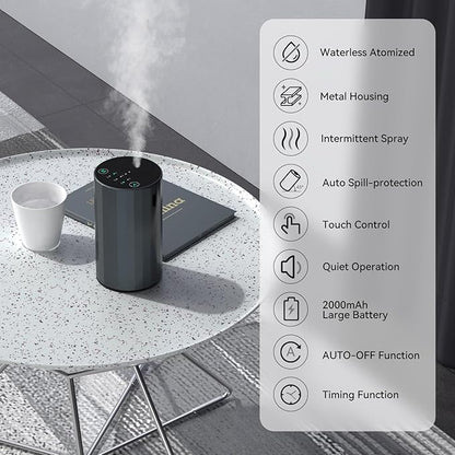 Waterless Essential Oil Diffuser Aromatherapy Scent Diffusers for Home Large Room, Bedroom, Car, Office, Desk, Battery Operated Mini Portable Air Freshener (Grey)