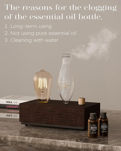 Waterless Essential Oil Diffusers with Rechargeable Battery & 9H Runtime, Aromatherapy Diffusers with Bulb, Scent Diffusers Premium Wood & Glass Nebulizer Cordless for Large Home, Hotels, Rooms