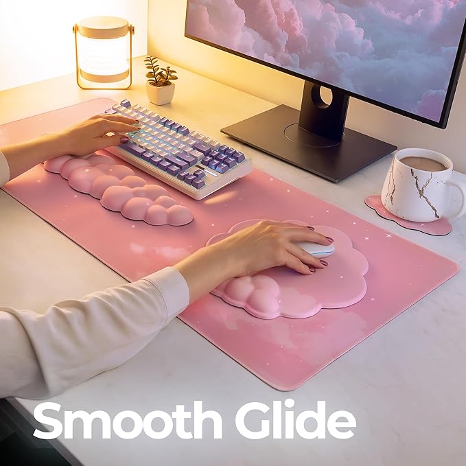 Premium Quality Cloud Wrist Rest Keyboard & Mouse Pad Set – Ergonomic Memory Foam Desk Accessories with Wrist Support for Office & Gaming – Pink Gradient