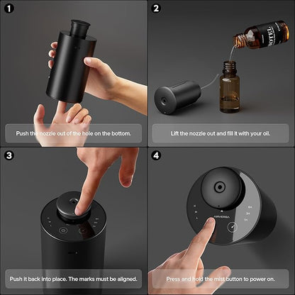 Waterless Essential Oil Diffuser for Home Aromatherapy Scent Diffusers with 3 Countdown Timer Settings or Timer-Off, 3 Mist Levels for Car Room Studio Office, Premium Metal Black and Gold 2 Pack