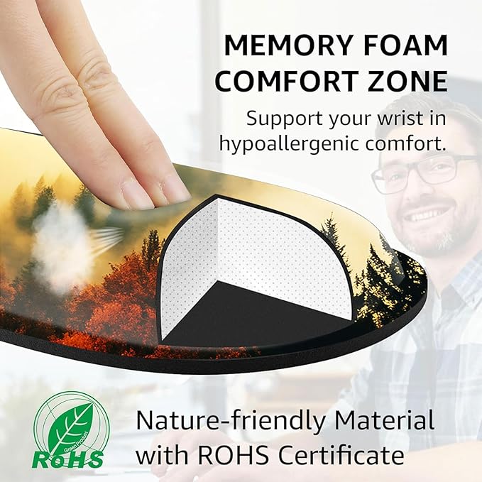 Large Keyboard Mouse Pad Set, Extended Mouse Pad+Keyboard Wrist Rest Support, Memory Foam Ergonomic Easy Typing, 4Pcs (31.5×11.8 in) Desk Pad Set for Office Home,Nature Misty Forest