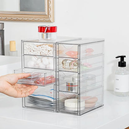 Vtopmart Acrylic Organizer with 8 Drawers, Desk Organizers and Accessories, Clear Makeup Organization, Dustproof Storage Drawers for Office Art Craft Supplies