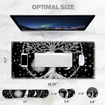 ToLuLu Extended Gaming Mouse Pad, Memory Foam Ergonomic Keyboard Mouse Wrist Rest Support Set, Large Desk Mat with Stitched Edges, Non-Slip Base Mousepad for Home Office Game and Study, Moon & Sun