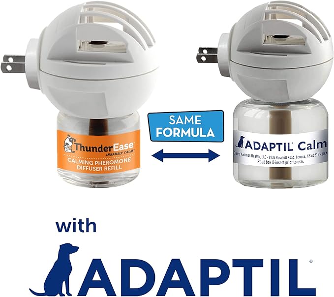 ThunderEase Dog Calming Pheromone Diffuser Kit | Powered by ADAPTIL | Vet Recommended to Relieve Separation Anxiety, Stress Barking & Chewing, and Fear of Fireworks & Thunderstorms (30 Day Supply)
