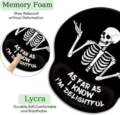 Skeleton Mouse Pad, Ergonomic Mouse Pad with Wrist Rest, Gaming Mouse Pad Wrist Support with Non-Slip Pain Relief PU Base, Funny Skull Mouse Pads for Desk, Goth Office Desk Accessories Decor