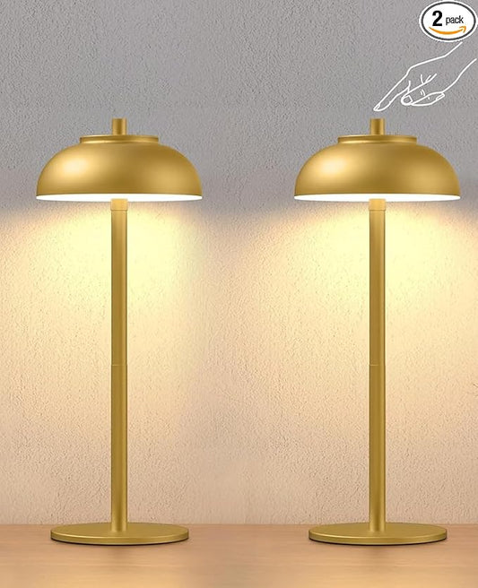 2 Pack Gold Led Cordless Table Lamps Rechargeable,Cordless Touch Lamp Battery Operated-Waterproof-for Outdoor Patio/Restaurants/Home/Dinner