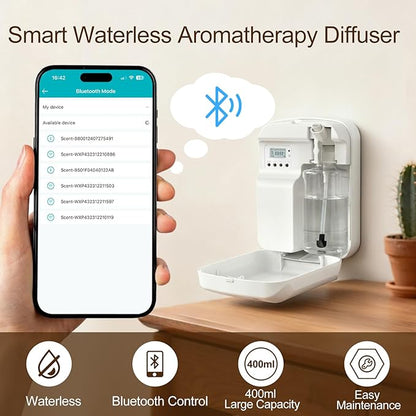 Waterless Essential Oil Diffuser, 2500 Sq Ft Coverage, Bluetooth App Control, No-Noise Wall Mounted Cold Air Scent Machine, 400ml Aromatherapy Diffuser for Home Hotel Office, Gift Idea, White