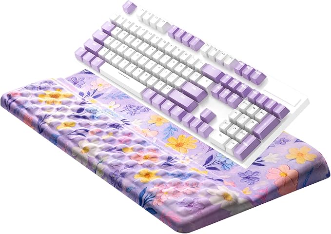 Ospelelf Keyboard Wrist Rest Pad, Comfy Ergonomic Keyboard Stand Riser Holder, Computer Wrist Support Cushion forTyping, Purple Flower