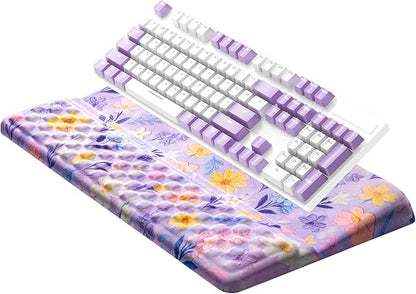 Ospelelf Keyboard Wrist Rest Pad, Comfy Ergonomic Keyboard Stand Riser Holder, Computer Wrist Support Cushion forTyping, Purple Flower
