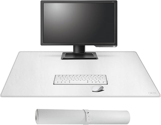 Cacoy 36" x 20" Leather Desk Mat, XXL Large Gaming Keyboard Mouse Pad, Computer Desk Pad Protector, Waterproof Desk Mats on Top of Desks, Office Desk Blotters (White)