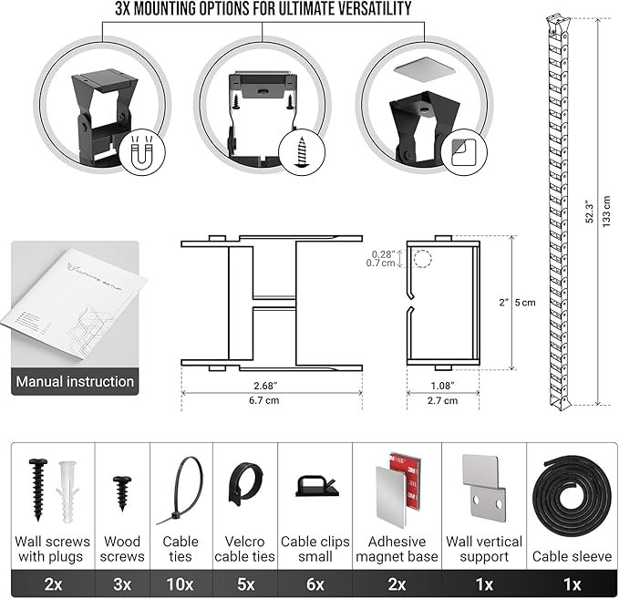 Under Desk Cable Management Vertebrae - Perfect for Sit Stand Desk - Wire Management - Adjustable Length - Flexible Cable Spine - Black, 133 cm