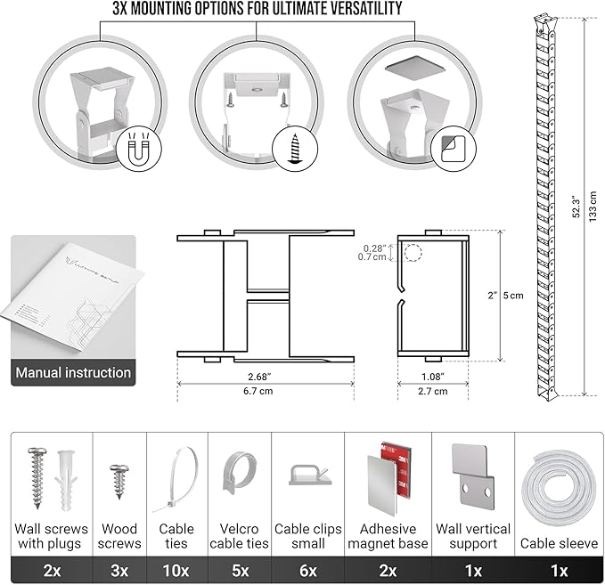 Under Desk Cable Management Vertebrae - Perfect for Sit Stand Desk - White, 133 cm
