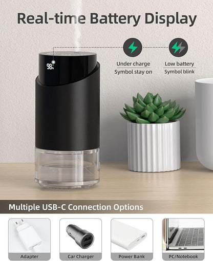 Waterless Essential Oil Diffuser Aromatherapy Scent Diffusers for Home Large Room, Car, Office, Desk, Mini Battery Operated Cordless Air Freshener, 4 Timers & 3 Mist Levels, 100ml Capacity (Black)