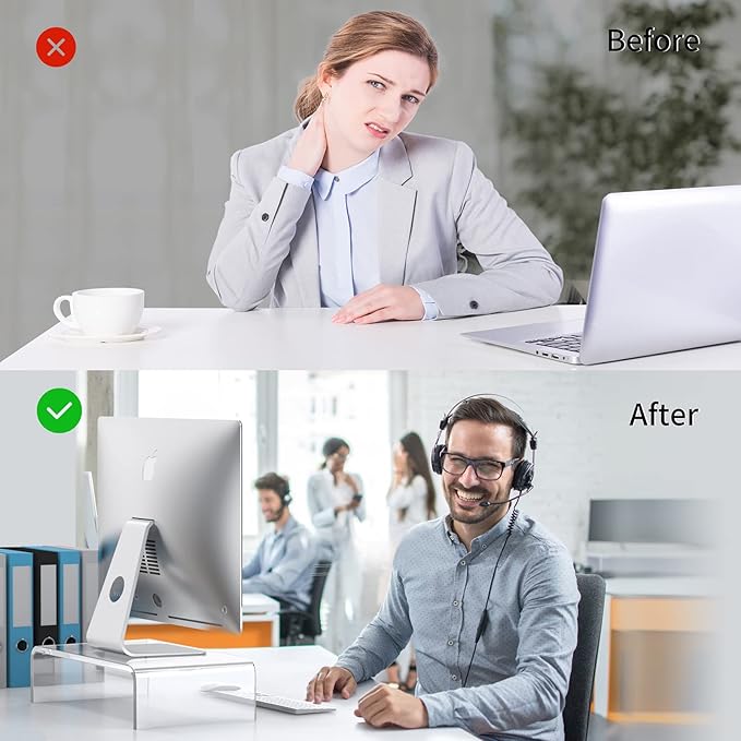 Acrylic Monitor Stand Riser Clear Laptop Stand for Desk Acrylic Monitor Riser for Desk Accessories Aesthetic Laptop Riser Clear Computer Stand White Office Supplies for Women Essentials