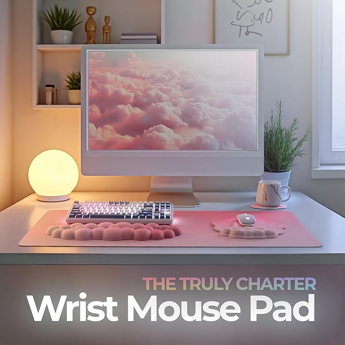 Premium Quality Cloud Wrist Rest Keyboard & Mouse Pad Set – Ergonomic Memory Foam Desk Accessories with Wrist Support for Office & Gaming – Pink Gradient
