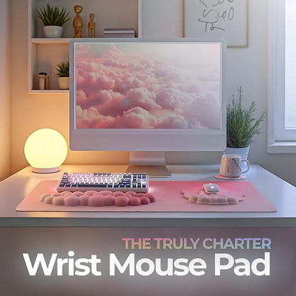 Premium Quality Cloud Wrist Rest Keyboard & Mouse Pad Set – Ergonomic Memory Foam Desk Accessories with Wrist Support for Office & Gaming – Pink Gradient
