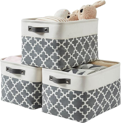 DECOMOMO Grey Storage Bins Fabric Storage Baskets for Shelves, Linen Closet Organization Toys Nursery (Grey Patterns, Large - 3 Pack)