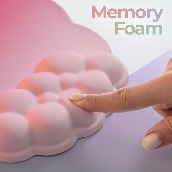 Premium Quality Cloud Wrist Rest Keyboard & Mouse Pad Set – Ergonomic Memory Foam Desk Accessories with Wrist Support for Office & Gaming – Pink Gradient