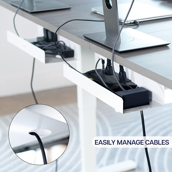 VIVO Under Desk 17 inch Extra Deep Cable Management Trays, Power Strip Holders, Cord Organizers, Wire Tamers for Office and Home, White, 2 Pack, DESK-AC16-2CW