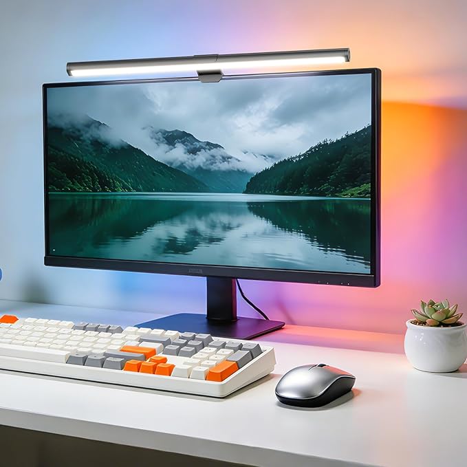 RGB Monitor Light Bar, Eye-Care Dual Light Reading Screen Lamp, 9 Modes Gaming Backlight LED Computer Lamp, 3 Colors Dimmable Frontlight, 15.75'' USB Desk Lights for Home, Office
