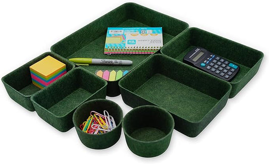 Welaxy Felt Desk Drawer Organizer Trays, 7-Piece Storage Bins for Office, Entryway Catchall & Minimalist Decor (Forest Green)