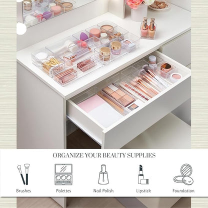 STORi SimpleSort 18-Piece Stackable Clear Drawer Organizer Set | Multi-size Trays | Makeup Vanity Storage Bins and Office Desk Drawer Dividers | Made in USA