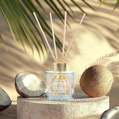 200ml Scent Diffuser with 6 Fiber Sticks, 6.76 oz Reed Diffuser Set Aromatherapy Fragrance Diffusers Air Fresheners for Home Bedroom Bathroom (Coconut Orange)