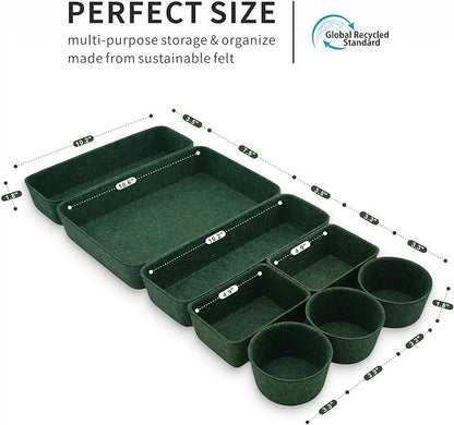 Welaxy 8-piece Nordic Beige desk drawer organizer tray office suppliers makeup pens aesthetic quiet luxury storage bin hygge design sleek minimalist lifestyle (Forest Green)