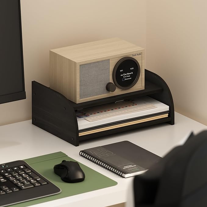 Furinno CLASSIC Desk Organizers and Accessories, 2-Tier Monitor Riser, Office Organization, Desk Top Book Shelf, for Office Supplies, Office Desk Accessories, Dark Espresso