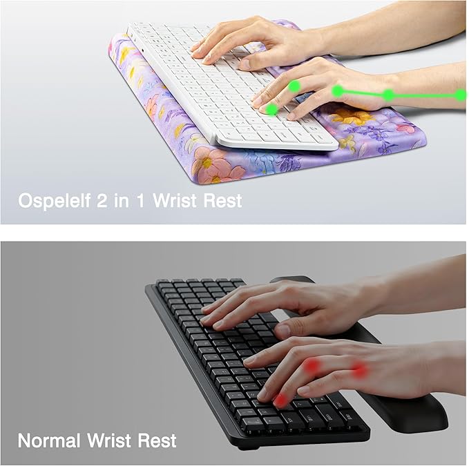 Ospelelf Keyboard Wrist Rest Pad, Comfy Ergonomic Keyboard Stand Riser Holder, Computer Wrist Support Cushion forTyping, Purple Flower