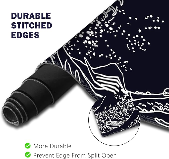 ToLuLu Extended Gaming Mouse Pad, Memory Foam Ergonomic Keyboard Mouse Wrist Rest Support Set, Large Desk Mat with Stitched Edges, Non-Slip Base Mousepad for Home Office Game, Black Wave of Kanagawa