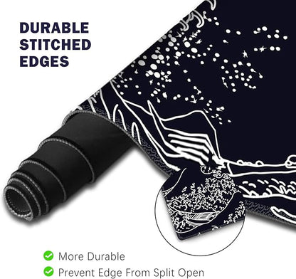 ToLuLu Extended Gaming Mouse Pad, Memory Foam Ergonomic Keyboard Mouse Wrist Rest Support Set, Large Desk Mat with Stitched Edges, Non-Slip Base Mousepad for Home Office Game, Black Wave of Kanagawa