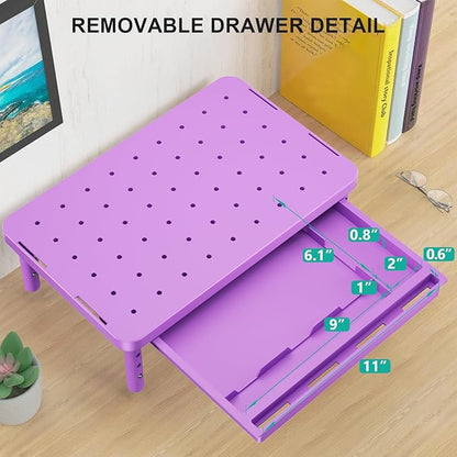 WALI Computer Monitor Stand with Storage, Desk Monitor Riser 3 Height Adjustable, Laptop Riser with Airflow Vents, Desk Organizer for Computer, Laptop, Printer (PTT002-V), 1 Pack, Violet