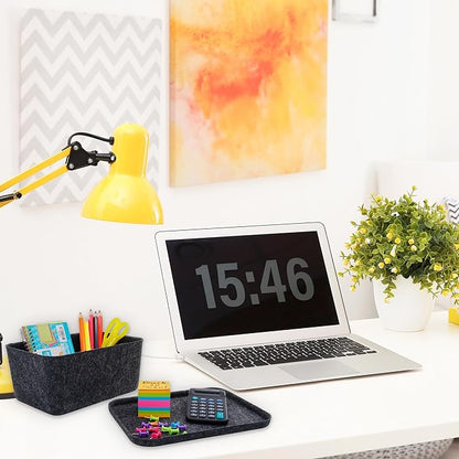 Welaxy Felt deep Storage Bins lidded Drawer Organizer Caddy for junk stuff stationery makeup jewelry closet bathroom minimalist lifestyle (Charcoal Bin, S)