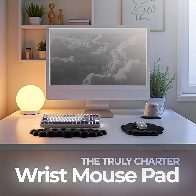 Premium Quality Cloud Wrist Rest Keyboard & Mouse Pad Set – Ergonomic Memory Foam Desk Accessories with Wrist Support for Office & Gaming – Black Lether