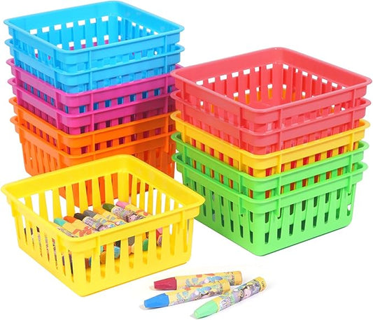 ZZYFGH 12 PCS Pencil Holders, Pencil Baskets, Small Plastic Baskets for Organizing, Colorful Storage Trays, Crayon Pencil Containers Organizer Bins for Desk, Drawer, Home, Office